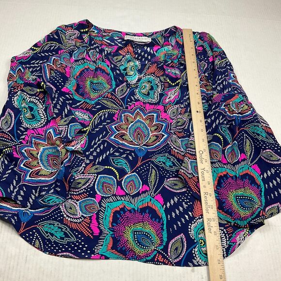 Alice Trixie Silk Blouse Floral Colorful Flared 3/4 Sleeve Lightweight Shirt XS - Picture 6 of 12